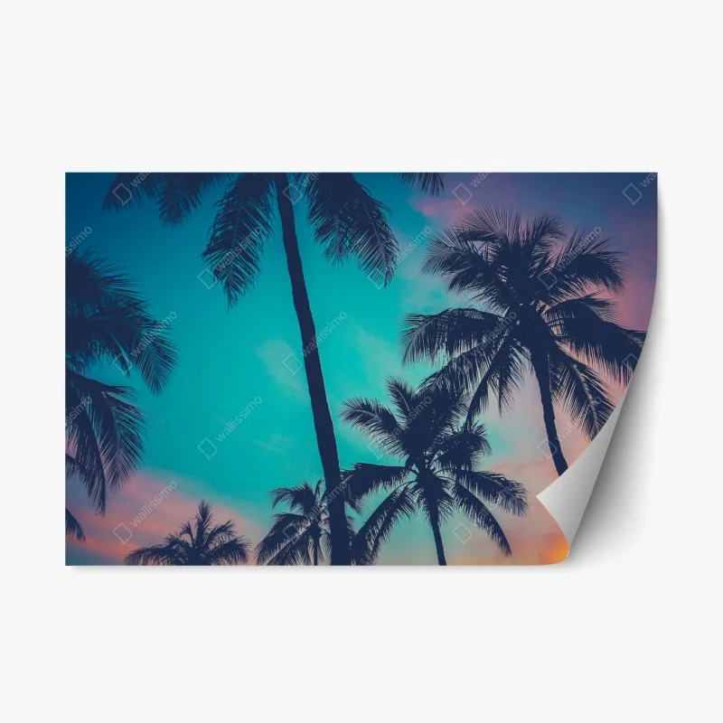 Adesivo riposizionabile tramonto retrò con palme alle Hawaii