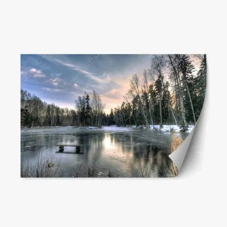 Adesivo riposizionabile lago ghiacciato al tramonto • Wallissimo®