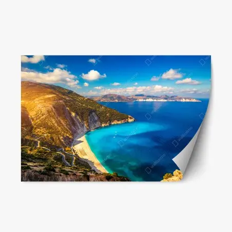 Adesivo riposizionabile vista panoramica su Myrtos, Kefalonia • Wallissimo®