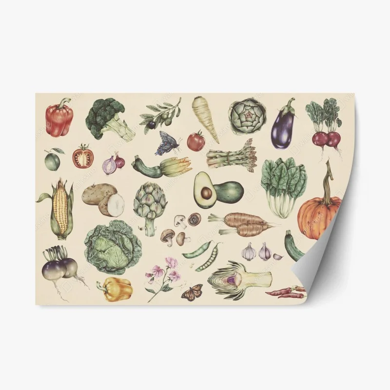 Adesivo riposizionabile motivo botanico di verdure disegnate a mano