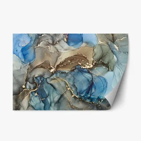 Adesivo riposizionabile correnti di inchiostro blu con venature dorate • Wallissimo®
