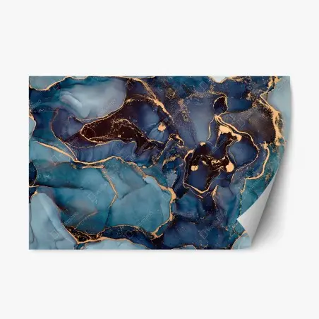 Adesivo riposizionabile correnti di inchiostro blu e oro • Wallissimo®