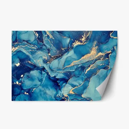 Adesivo riposizionabile onde dorate su fondo blu • Wallissimo®
