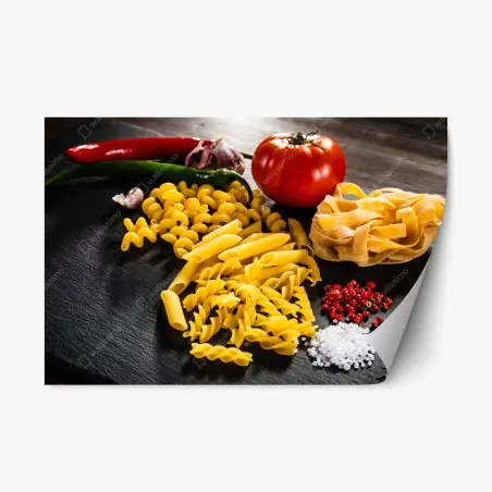 Adesivo riposizionabile composizione rustica di pasta e ingredienti • Wallissimo®