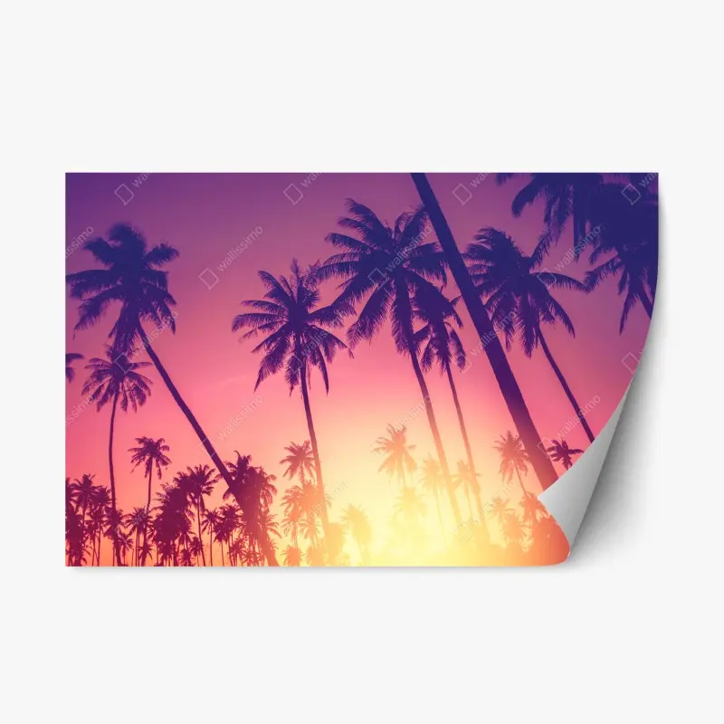 Adesivo riposizionabile tramonto tropicale tra palme ondeggianti