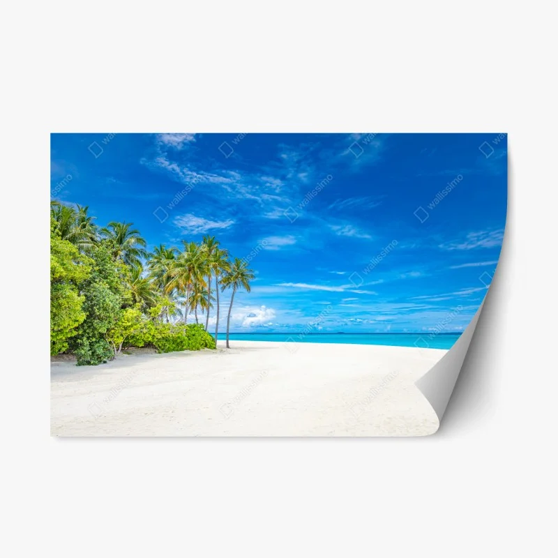 Adesivo riposizionabile oasi di palme e mare turchese