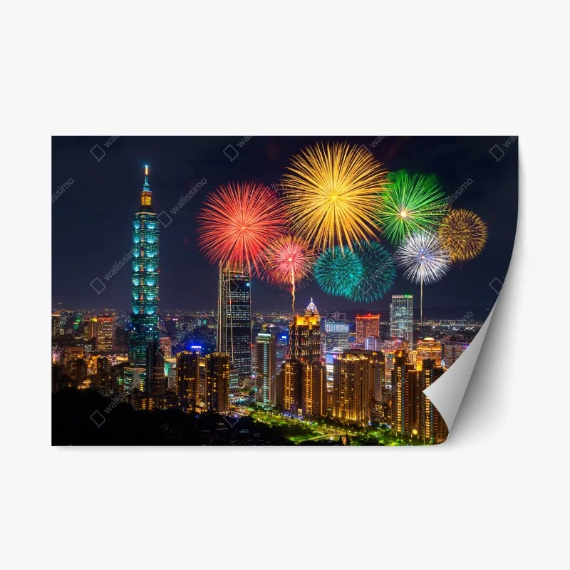 Adesivo riposizionabile notte di fuochi d'artificio su Taipei • Wallissimo® Adesivo riposizionabile notte di fuochi d'artificio su Taipei • Wallissimo®