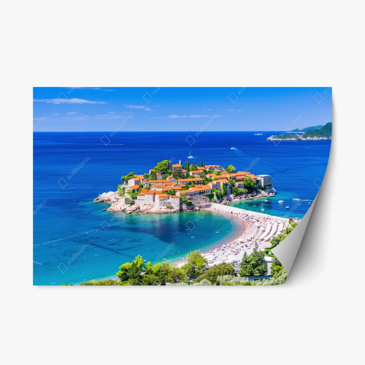 Adesivo riposizionabile panorama costiero di Sveti Stefan, Montenegro • Wallissimo® Adesivo riposizionabile panorama costiero di Sveti Stefan, Montenegro • Wallissimo®