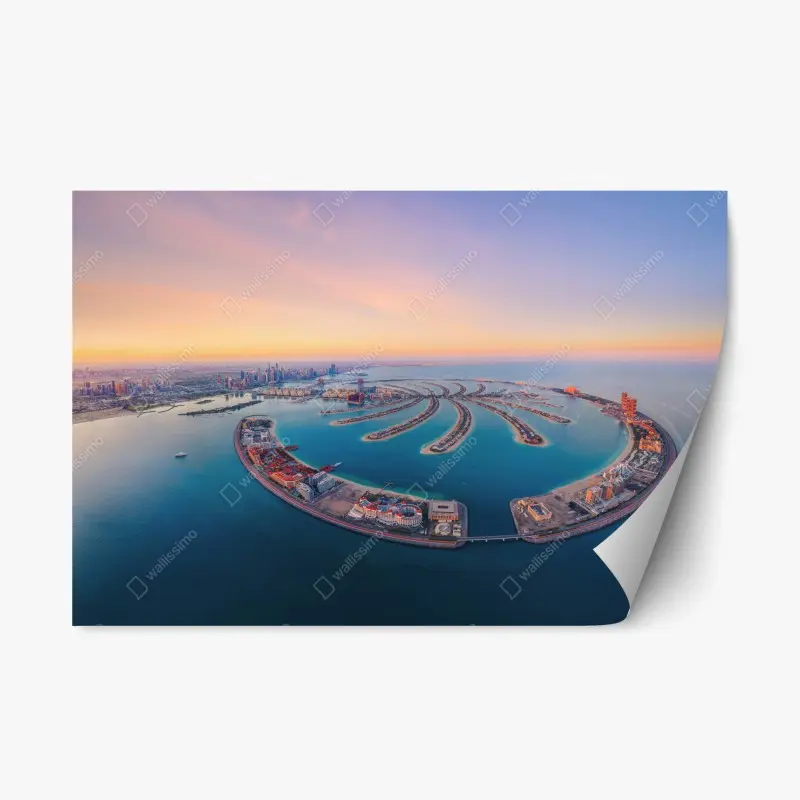 Adesivo riposizionabile tramonto dorato su Palm Jumeirah, Dubai