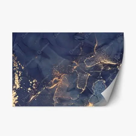 Adesivo riposizionabile astratto blu notte con venature dorate • Wallissimo®