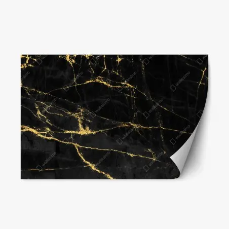 Adesivo riposizionabile marmo nero con venature dorate • Wallissimo®