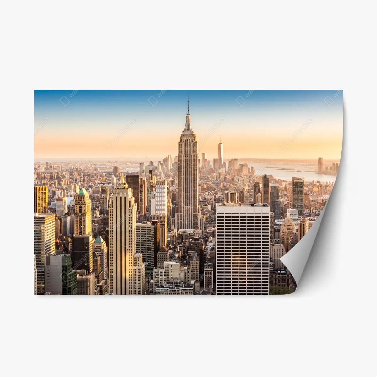 Adesivo riposizionabile vista aerea di New York al tramonto • Wallissimo®