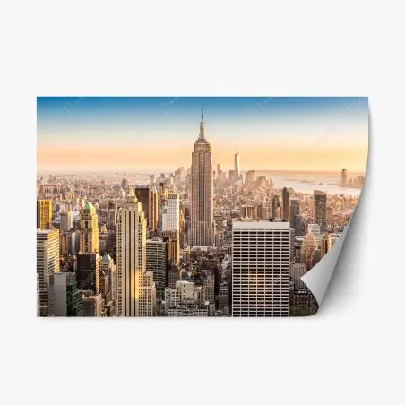 Adesivo riposizionabile vista aerea di New York al tramonto • Wallissimo®