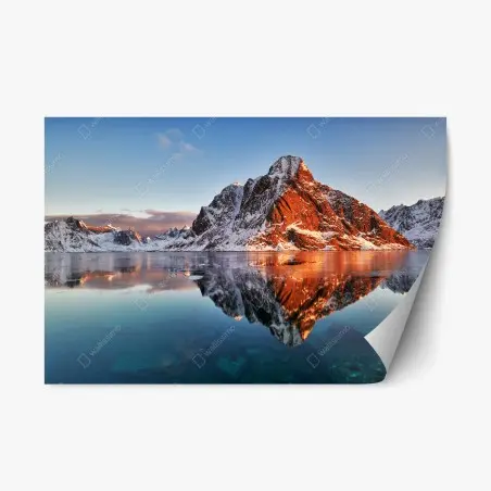 Adesivo riposizionabile alba dorata sulle montagne di Lofoten • Wallissimo®