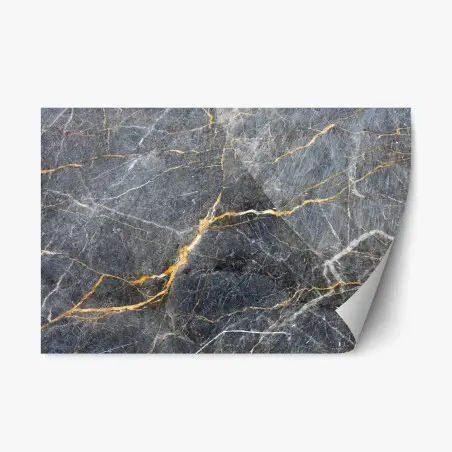 Adesivo riposizionabile marmo grigio con venature dorate • Wallissimo®