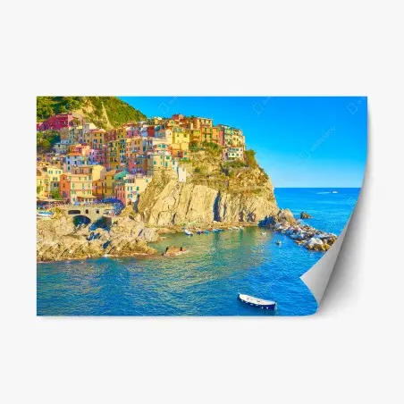 Adesivo riposizionabile borgo colorato sulla scogliera • Wallissimo®