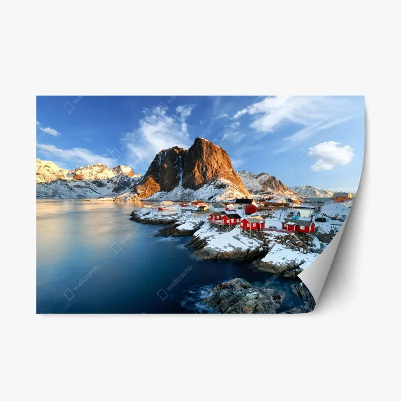 Adesivo riposizionabile tramonto a Hamnøy, Lofoten: villaggio rosso sul mare