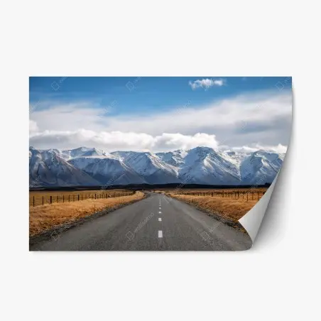 Adesivo riposizionabile strada verso le montagne innevate della Nuova Zelanda • Wallissimo®