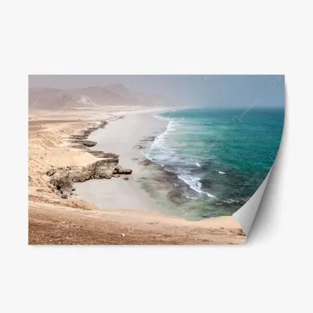 Adesivo riposizionabile orizzonte turchese: costa deserta e scogliere • Wallissimo®