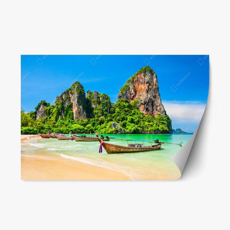 Adesivo riposizionabile oasi tropicale in Thailandia con barche tradizionali
