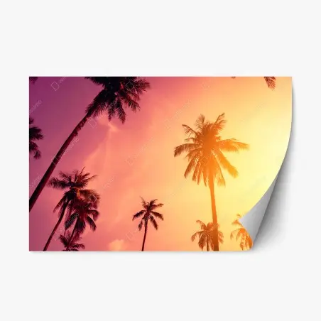 Adesivo riposizionabile tramonto tropicale con palme • Wallissimo®