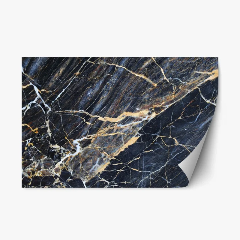 Adesivo riposizionabile marmo blu scuro con venature dorate e crema