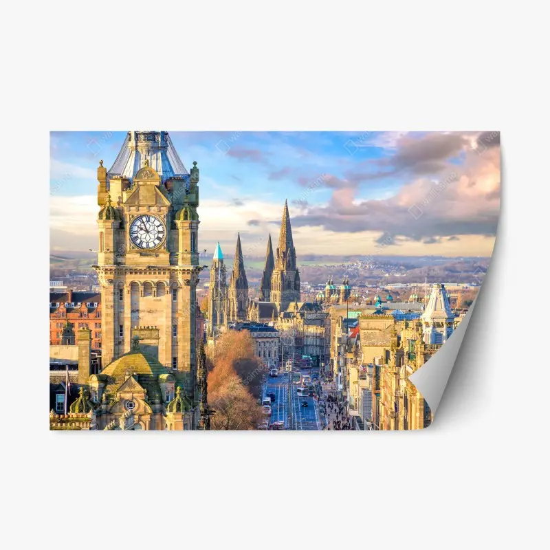 Adesivo riposizionabile veduta storica di Edimburgo al tramonto