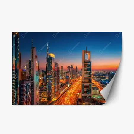 Adesivo riposizionabile panorama urbano notturno di Dubai • Wallissimo®