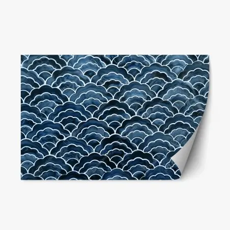 Adesivo riposizionabile motivo onde giapponesi blu dall'effetto acquerello • Wallissimo®