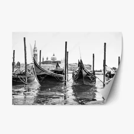 Adesivo riposizionabile riflessi di Venezia: gondole in bianco e nero • Wallissimo®
