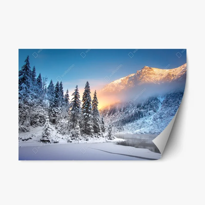 Adesivo riposizionabile alba dorata sulle montagne innevate