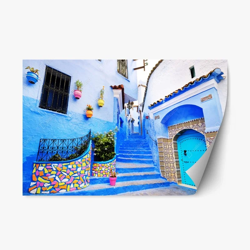 Adesivo riposizionabile scorcio blu di Chefchaouen