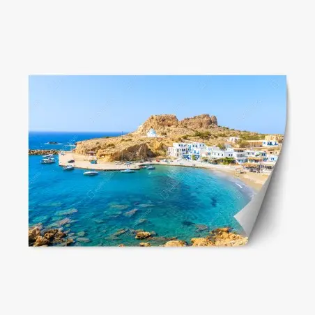 Adesivo riposizionabile baia turchese di Finiki, Karpathos • Wallissimo®