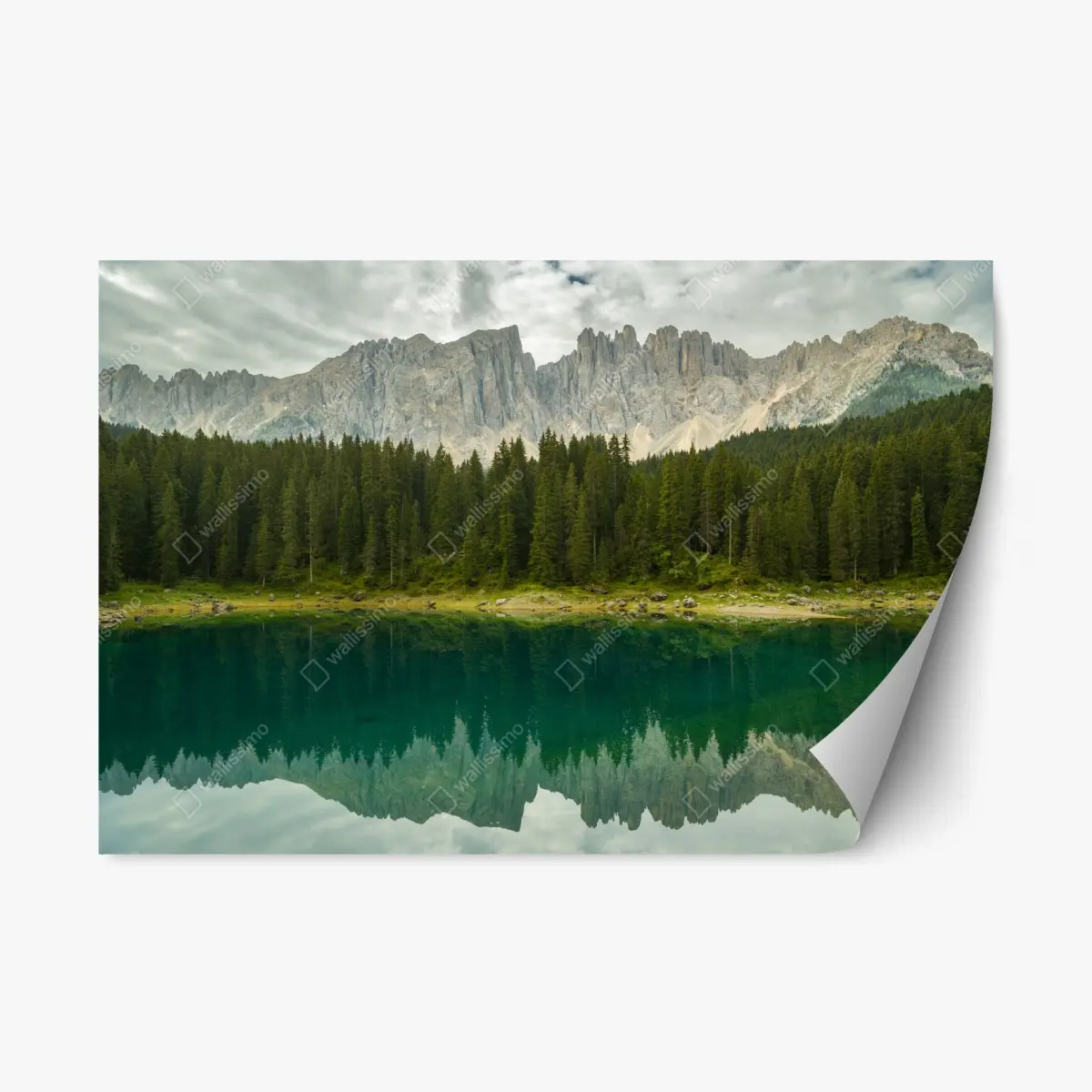 Adesivo riposizionabile riflessi delle Dolomiti sul Lago di Carezza • Wallissimo®