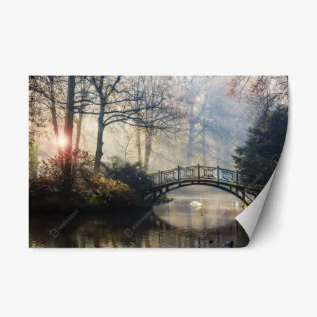Adesivo riposizionabile ponte antico nella nebbia autunnale • Wallissimo®