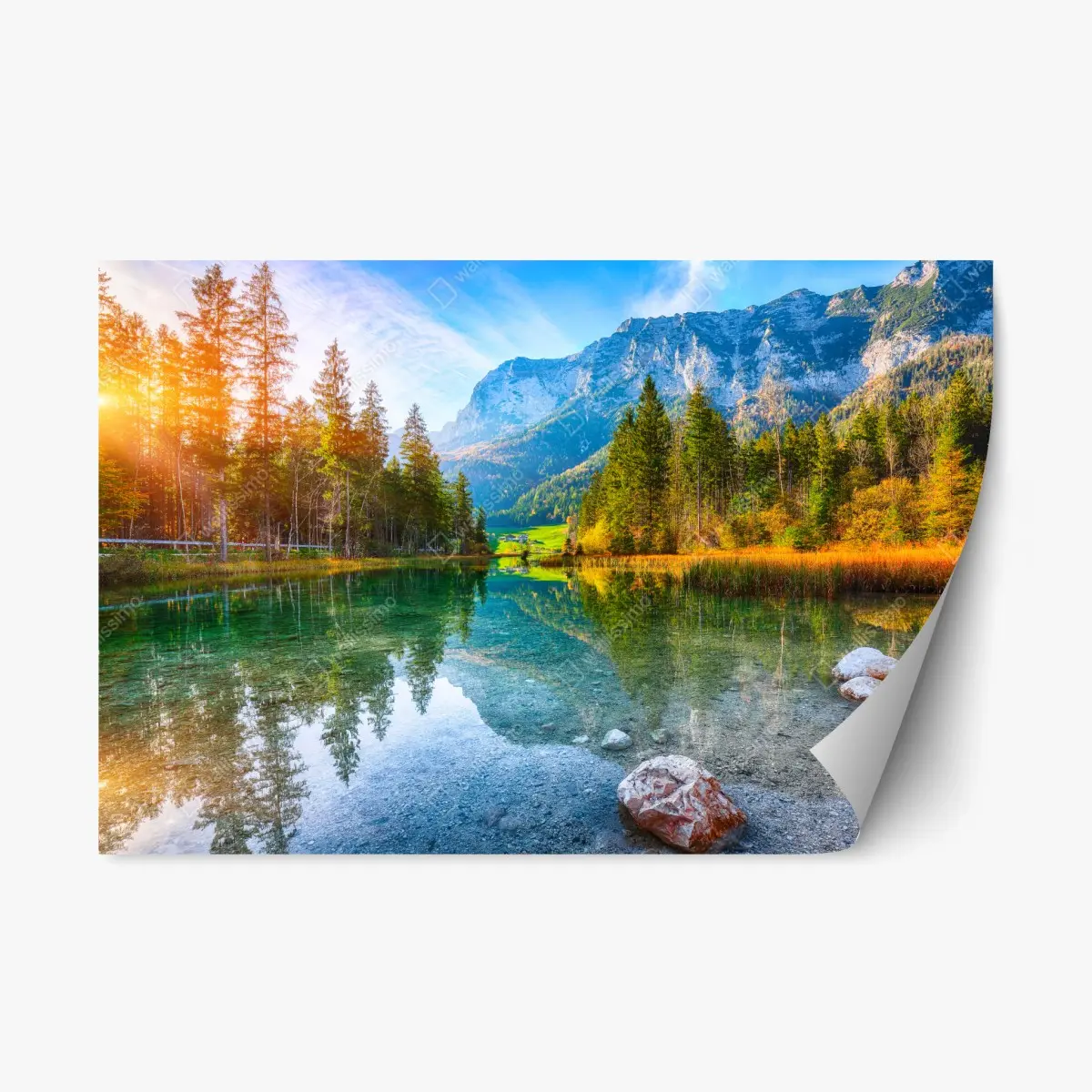 Adesivo riposizionabile tramonto autunnale sul lago Hintersee • Wallissimo®