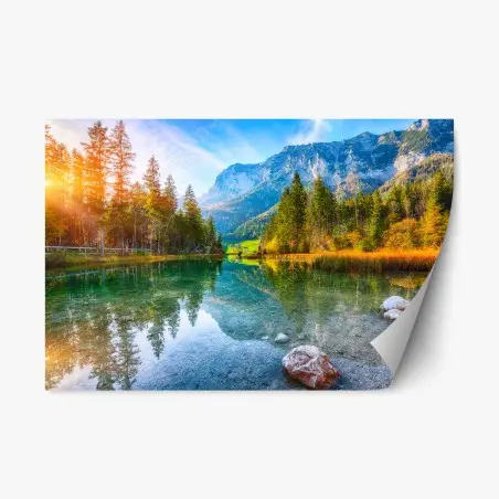 Adesivo riposizionabile tramonto autunnale sul lago Hintersee • Wallissimo®