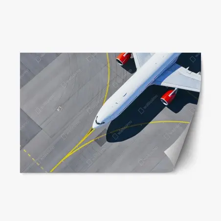 Adesivo riposizionabile aereo bianco sulla pista vista aerea • Wallissimo®