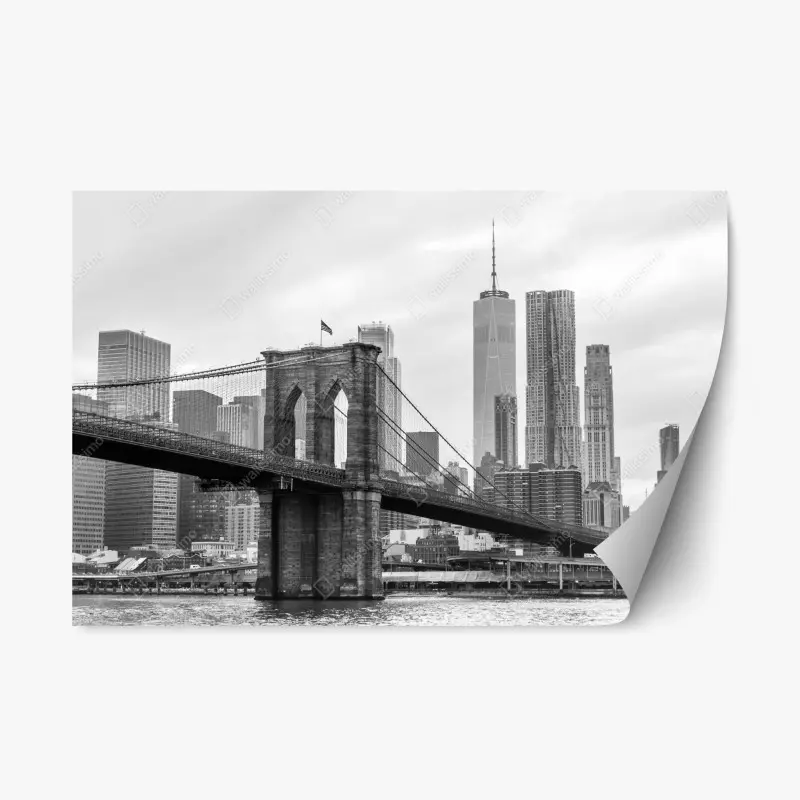 Adesivo riposizionabile stampa artistica in bianco e nero del ponte di Brooklyn e skyline di New York