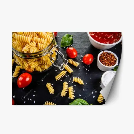 Adesivo riposizionabile composizione di fusilli e ingredienti mediterranei • Wallissimo®