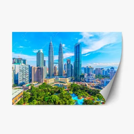 Adesivo riposizionabile panorama urbano di Kuala Lumpur con le torri Petronas • Wallissimo®