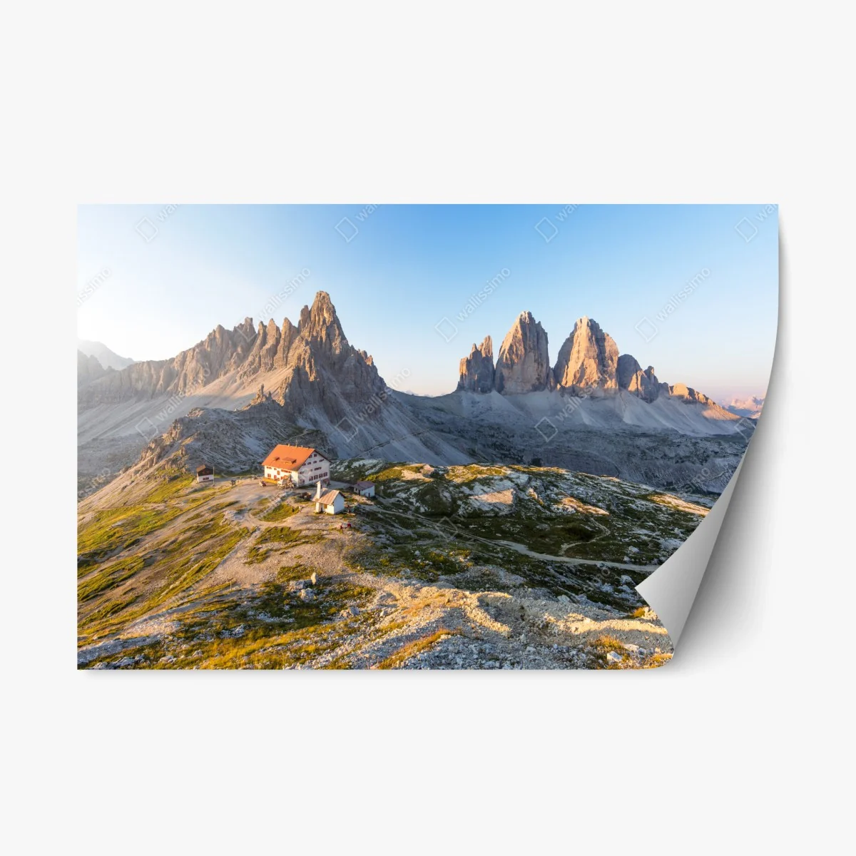 Adesivo riposizionabile rifugio ai piedi delle Tre Cime di Lavaredo • Wallissimo® Adesivo riposizionabile rifugio ai piedi delle Tre Cime di Lavaredo • Wallissimo®