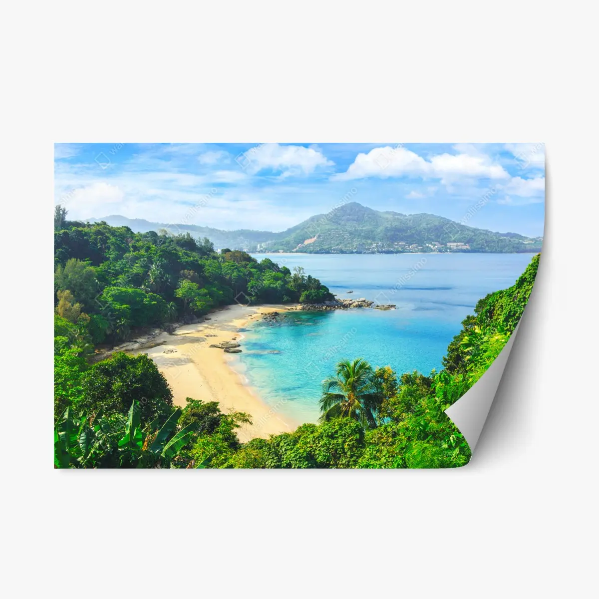 Adesivo riposizionabile baia tropicale dai toni turchesi • Wallissimo®