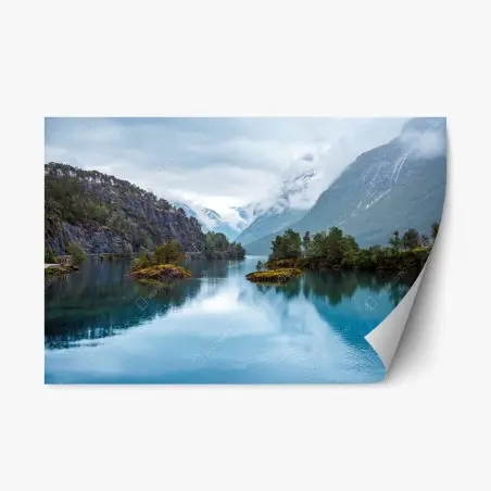 Adesivo riposizionabile riflessi sul lago Lovatnet • Wallissimo®