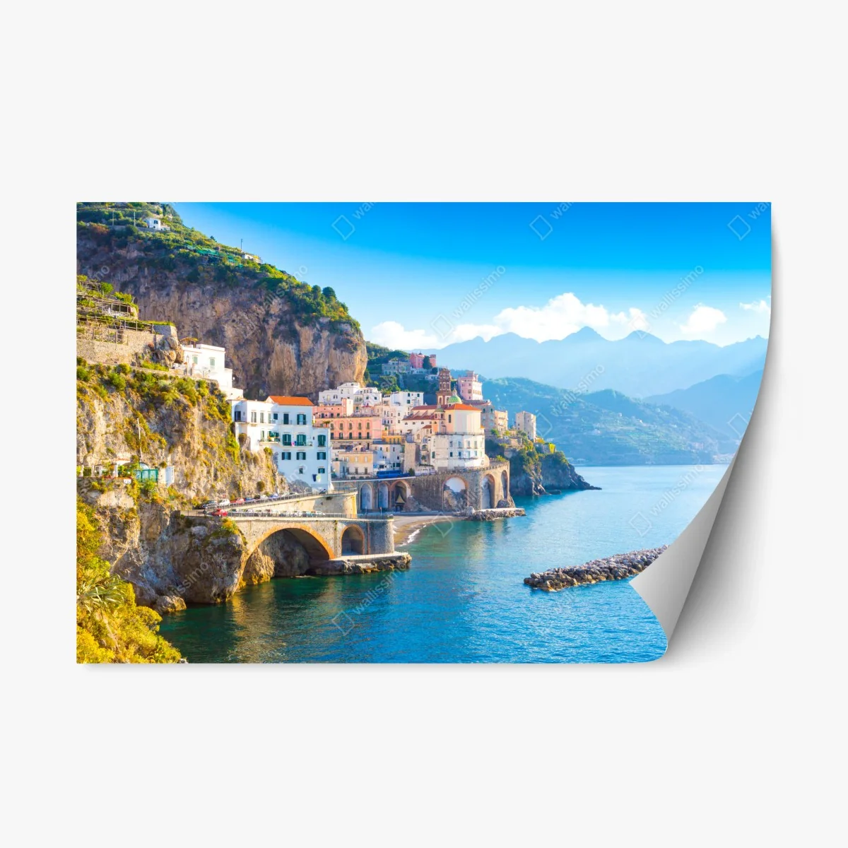 Adesivo riposizionabile veduta della Costiera Amalfitana sul mare • Wallissimo® Adesivo riposizionabile veduta della Costiera Amalfitana sul mare • Wallissimo®