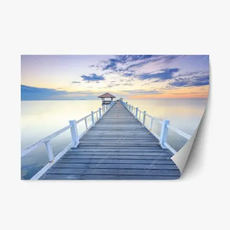 Adesivo riposizionabile molo di legno al tramonto • Wallissimo®