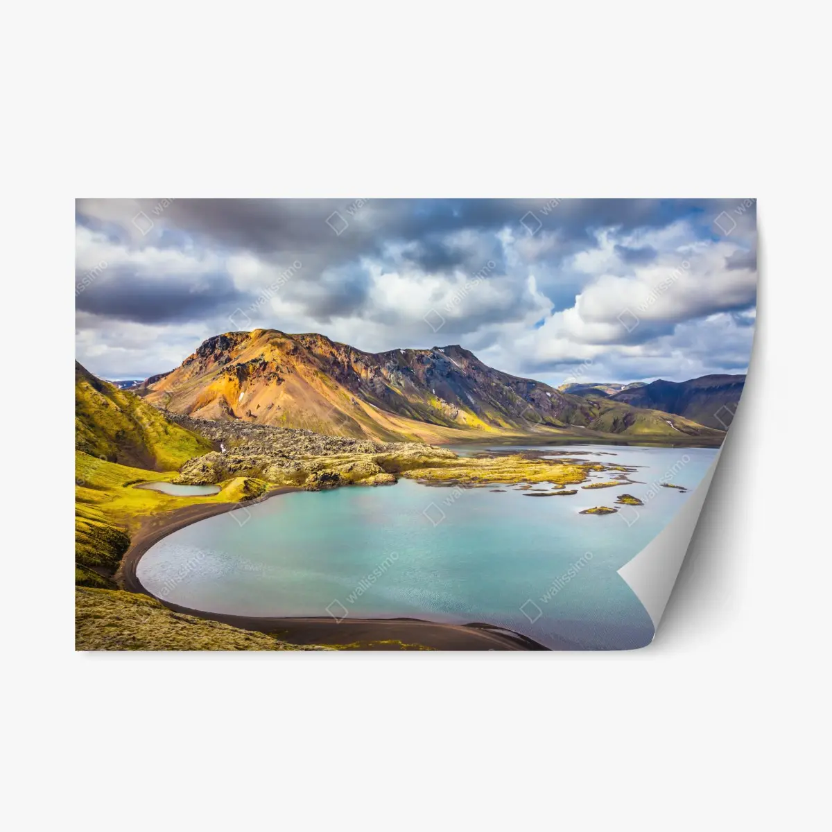 Adesivo riposizionabile estate magica in Islanda: lago turchese e tundra • Wallissimo®
