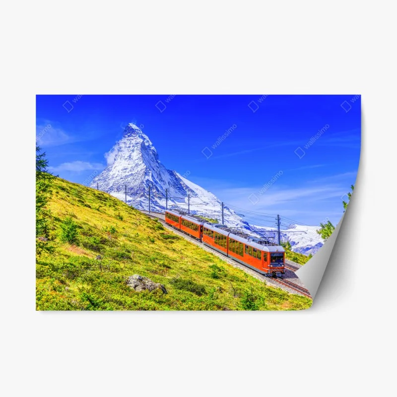 Adesivo riposizionabile panorama del Cervino con treno del Gornergrat