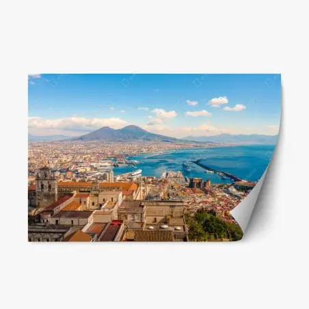 Adesivo riposizionabile panorama di Napoli con il Vesuvio sullo sfondo • Wallissimo®