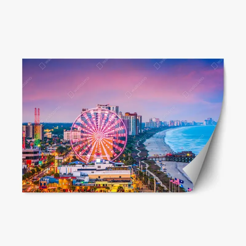 Adesivo riposizionabile tramonto a Myrtle Beach: ruota panoramica sul lungomare